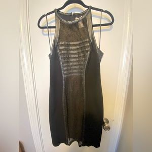 Cache women’s dress with leather detail.